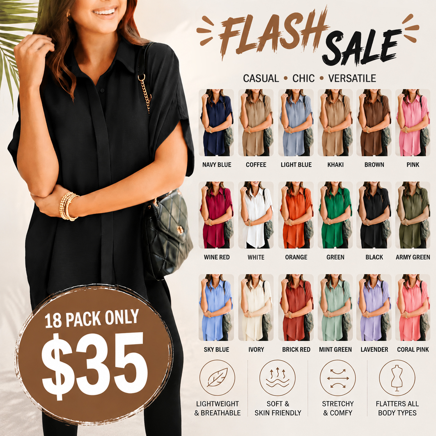 🔥Summer Clearance Sale🔥Women’s V Neck Button Down Shirts