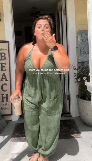 Women's Plus Solid Color Pocket Open Back Jumpsuit