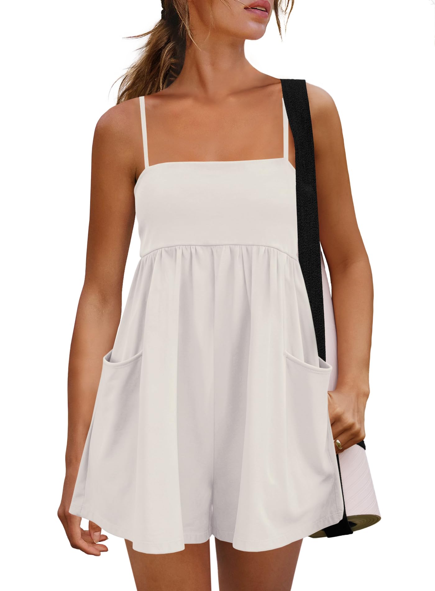Women's Summer Strappy Cotton Romper with Pockets