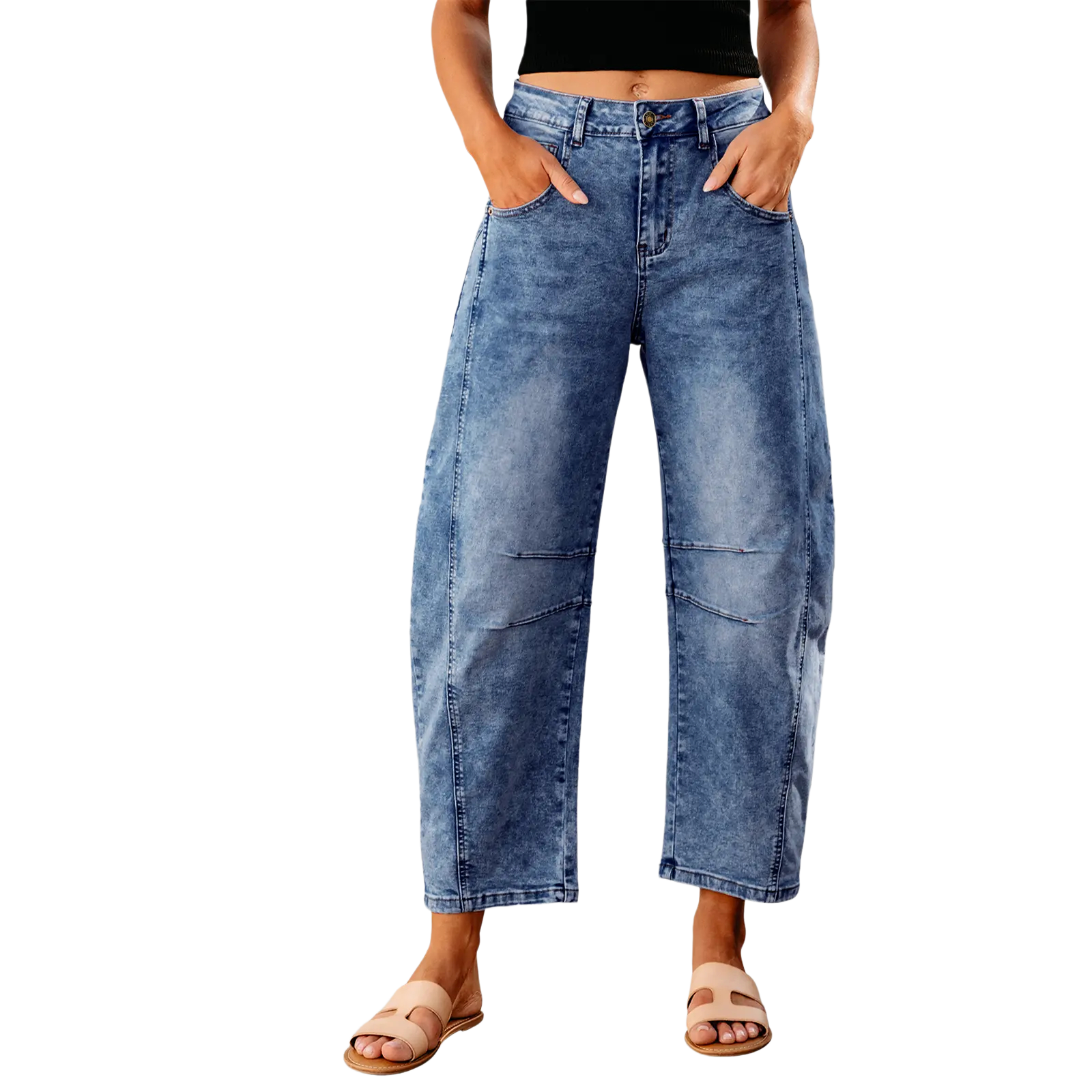 Women's High Waisted Cropped Wide Leg Denim
