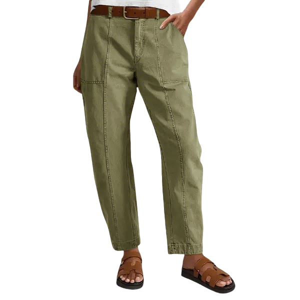 💝Last Day Promotion⚡- Solid Mid-Rise Baby Barrel Pants, High Stretch, Deep Pockets