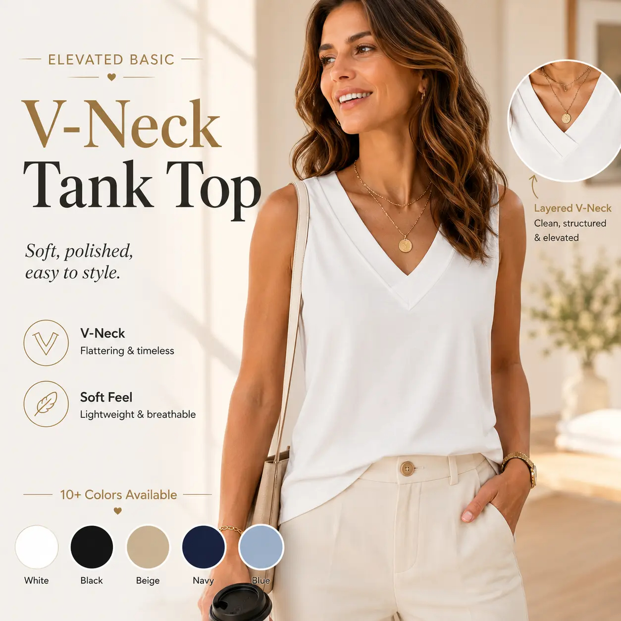 ⚡FINAL SALE⚡- Women's Sleeveless Basic Casual V Neck Tops Short