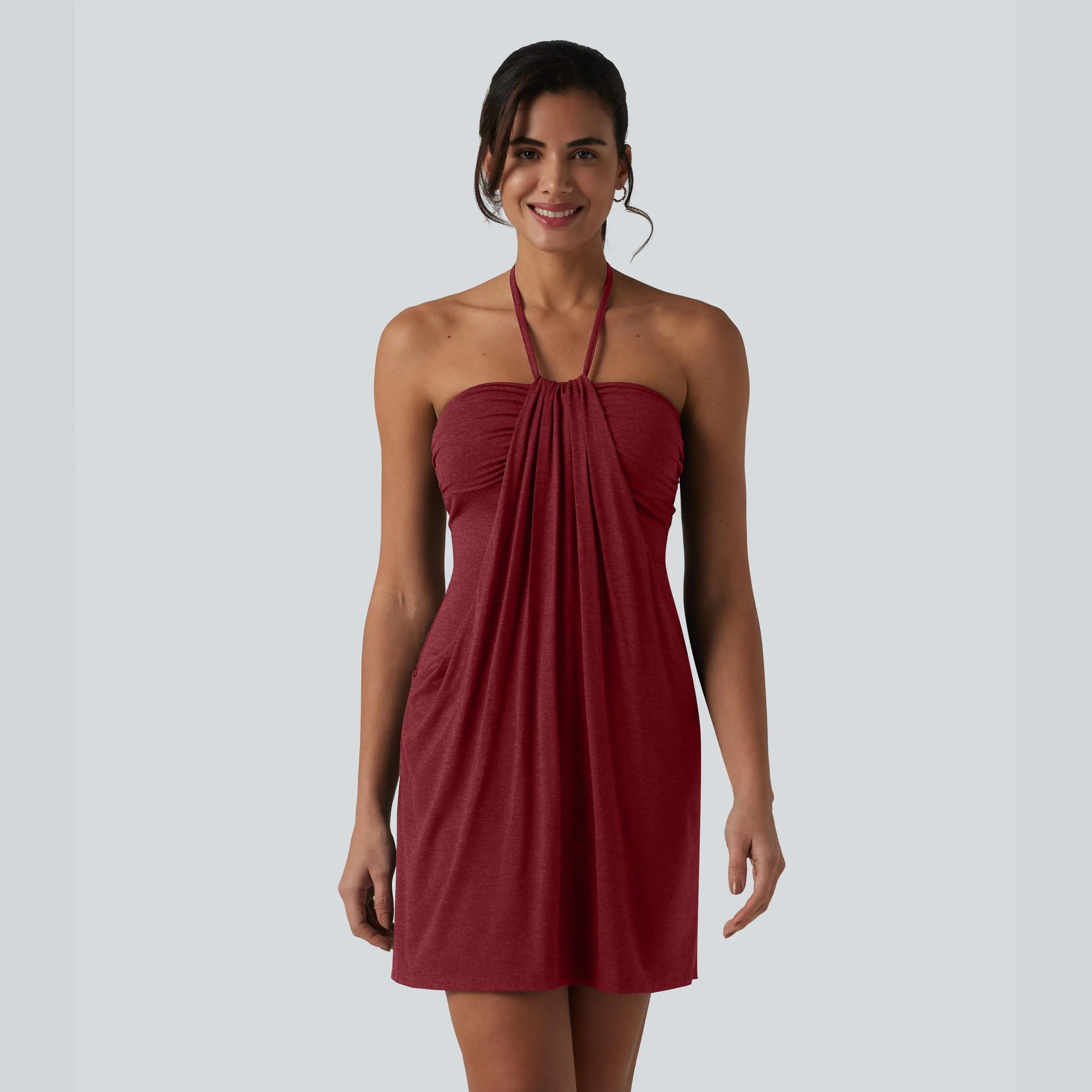 ⚡FINAL SALE⚡- Halter Tie Back Mini Resort Dress with Pockets