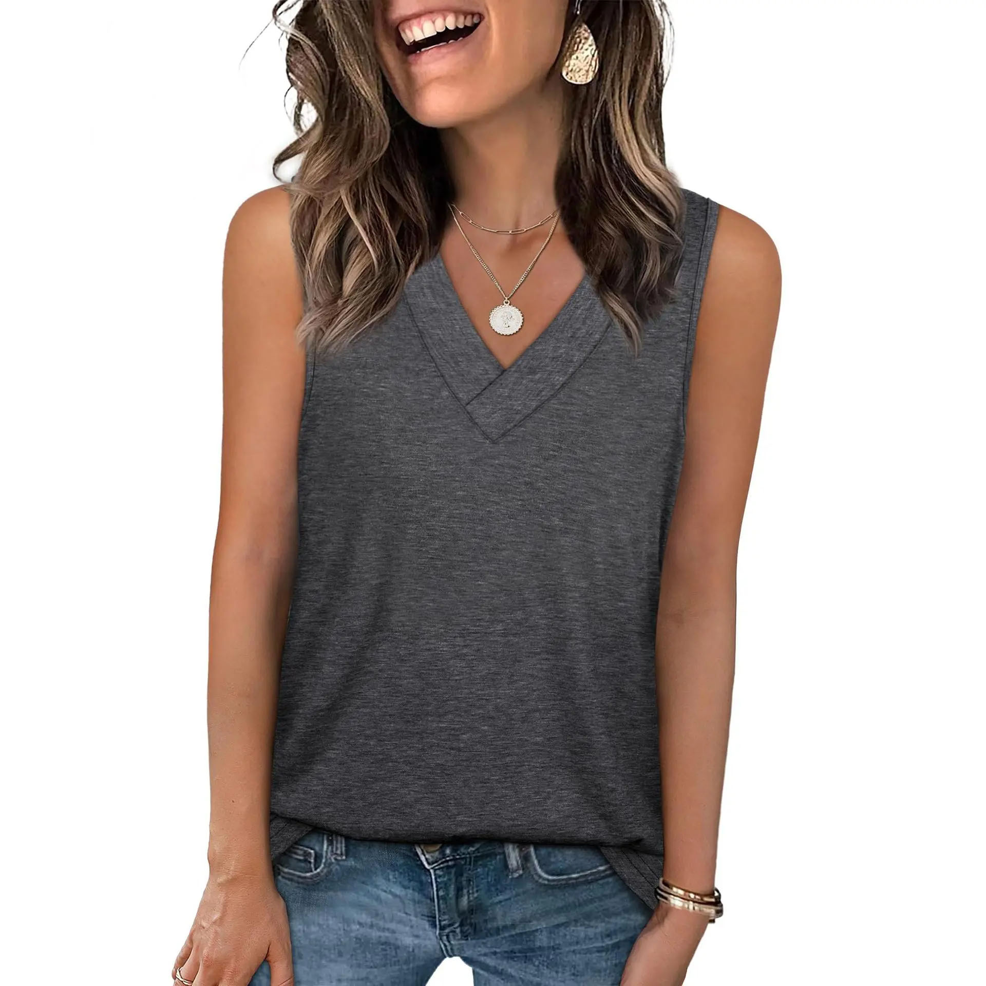 ⚡FINAL SALE⚡- Women's Sleeveless Basic Casual V Neck Tops Short