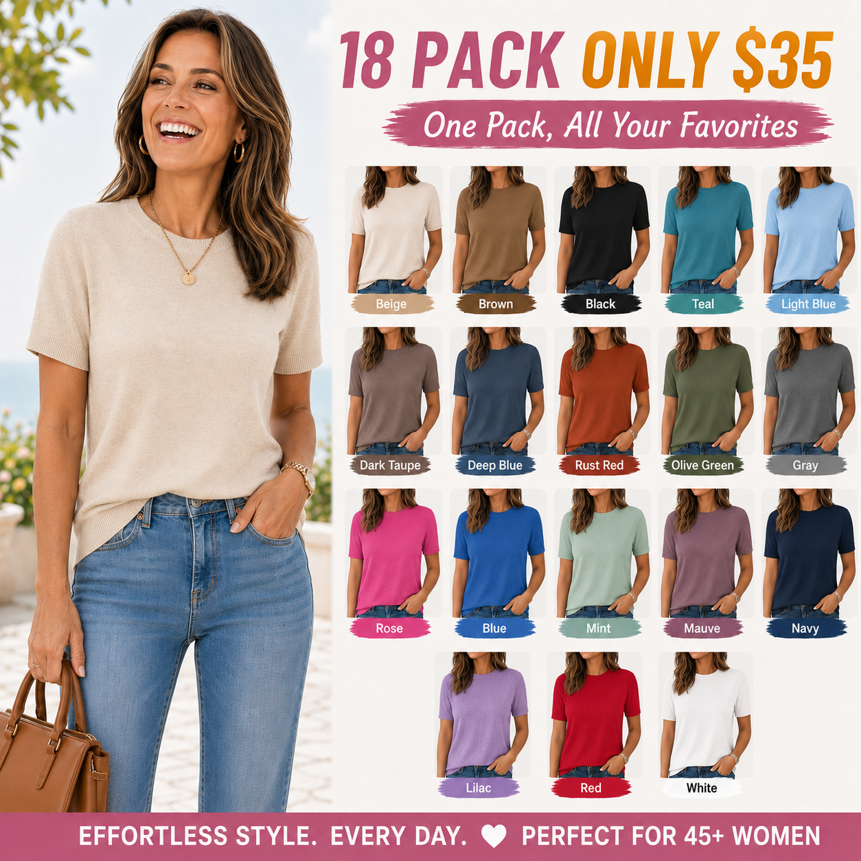 ⚡FINAL SALE⚡- Women's Crew Neck Wool Blend Loose Fit Top Short