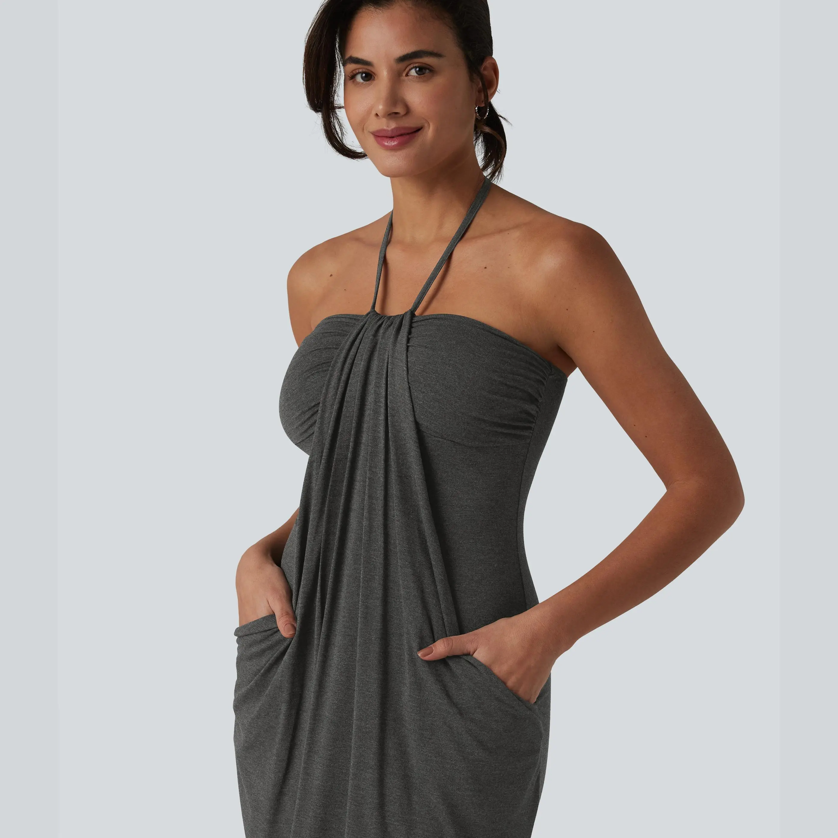 ⚡FINAL SALE⚡- Halter Tie Back Mini Resort Dress with Pockets