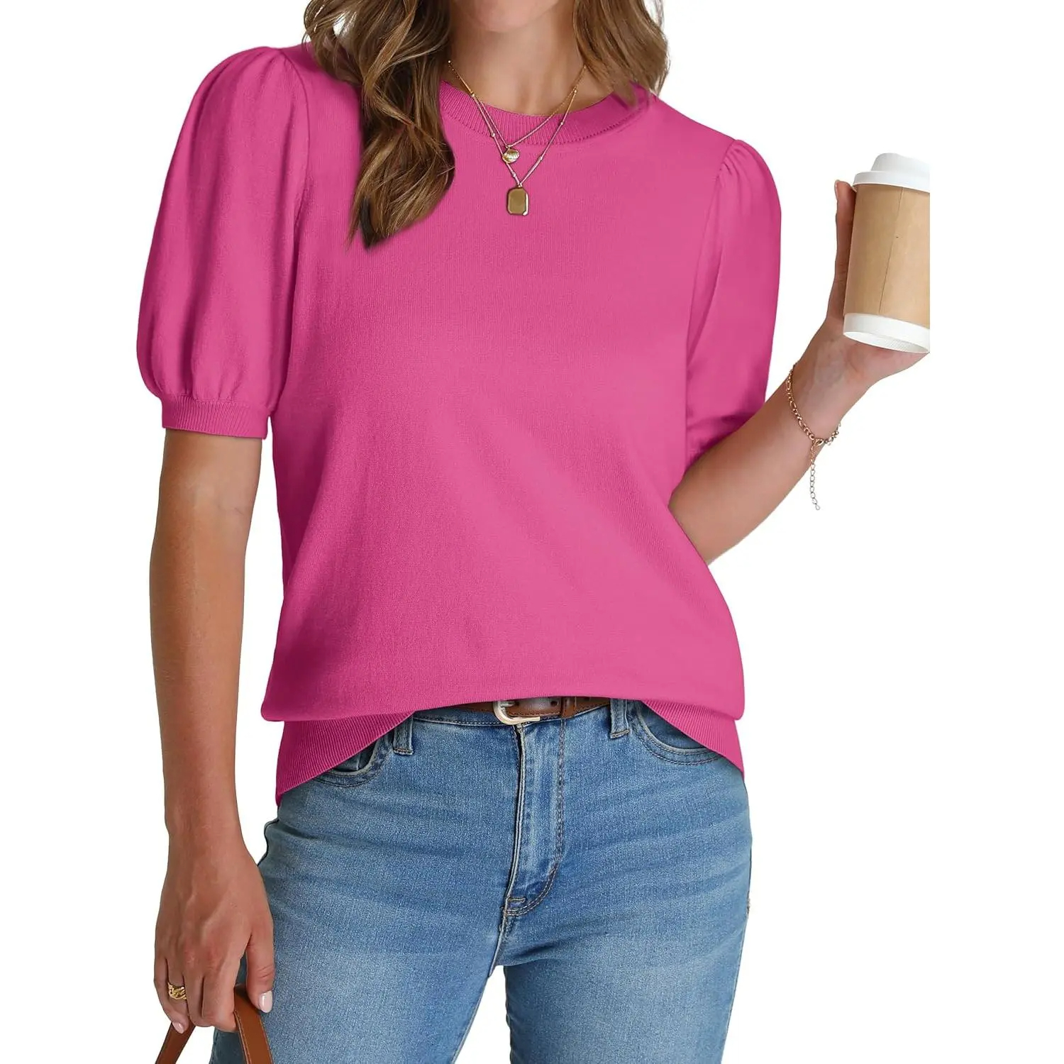 🔥Summer Clearance Sale🔥Women’s Puff Short Sleeve Lightweight Knit Top
