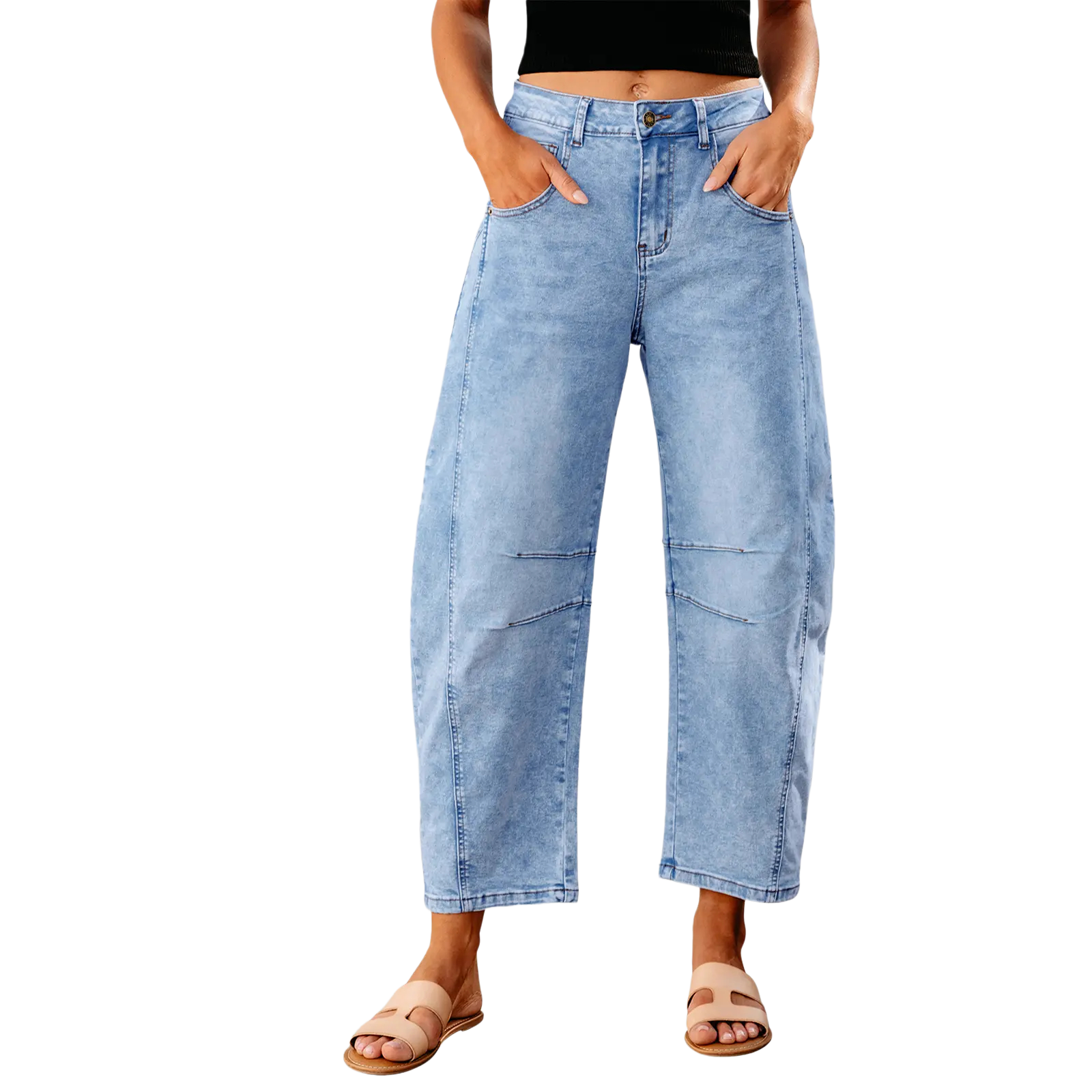 Women's High Waisted Cropped Wide Leg Denim