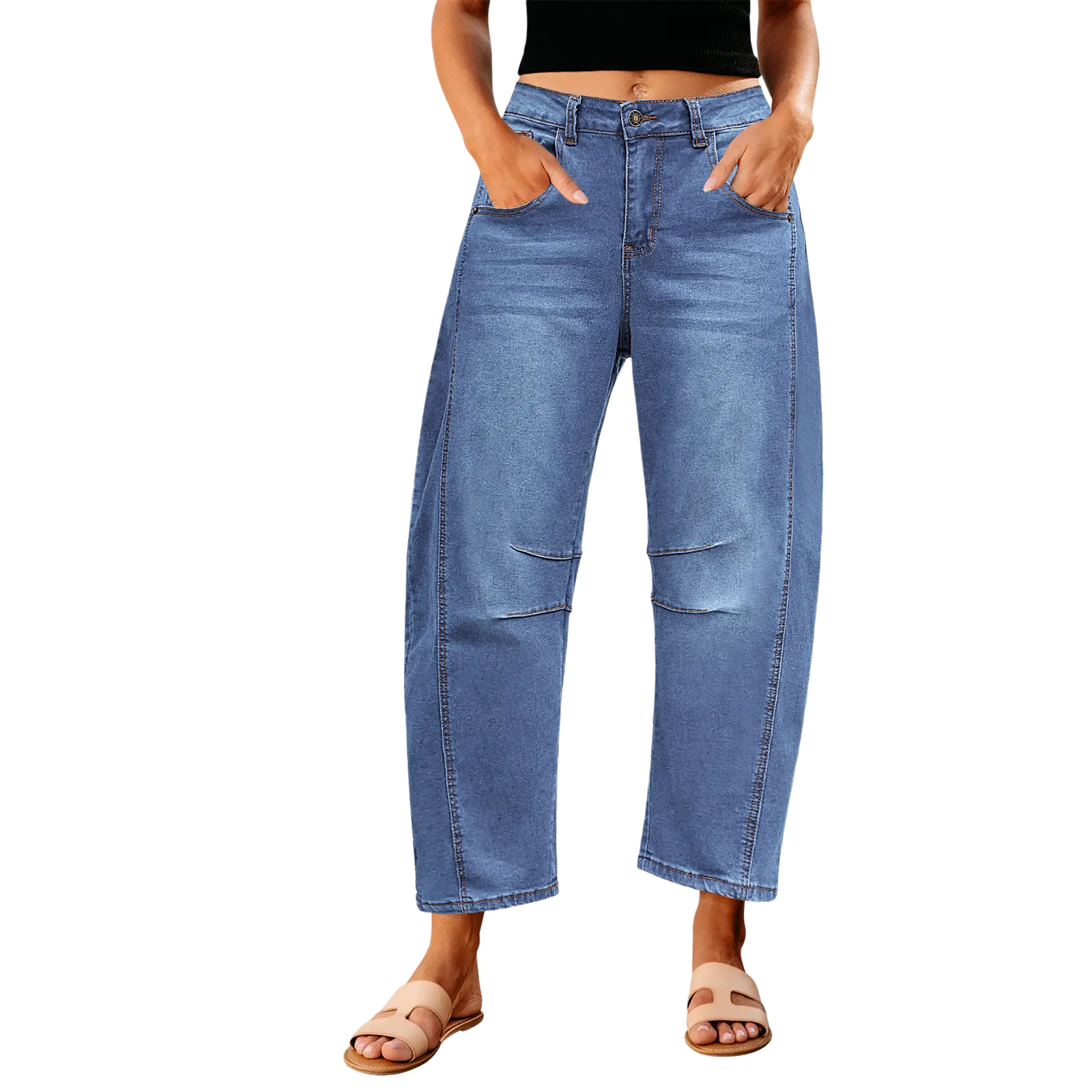 Women's High Waisted Cropped Wide Leg Denim