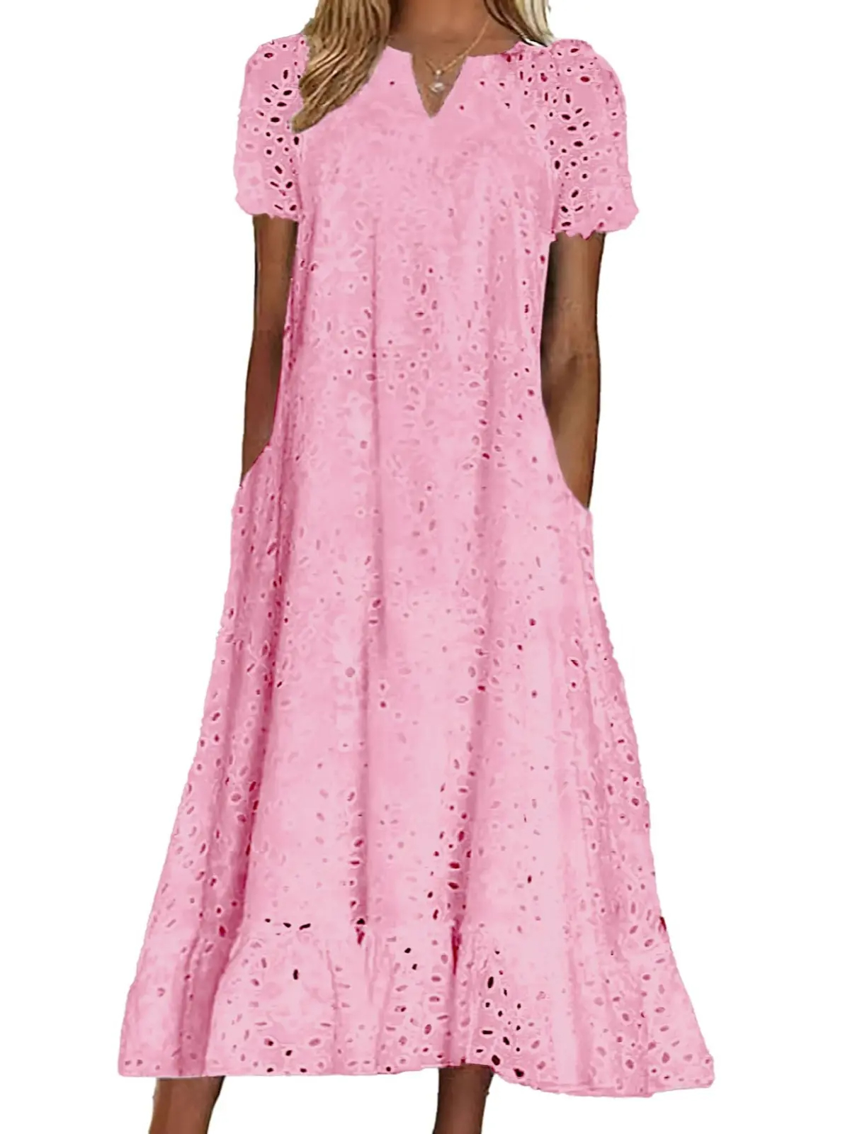 🔥Summer Clearance Sale🔥- Women's Ruffle Hem Floral Lace Eyelet Dress
