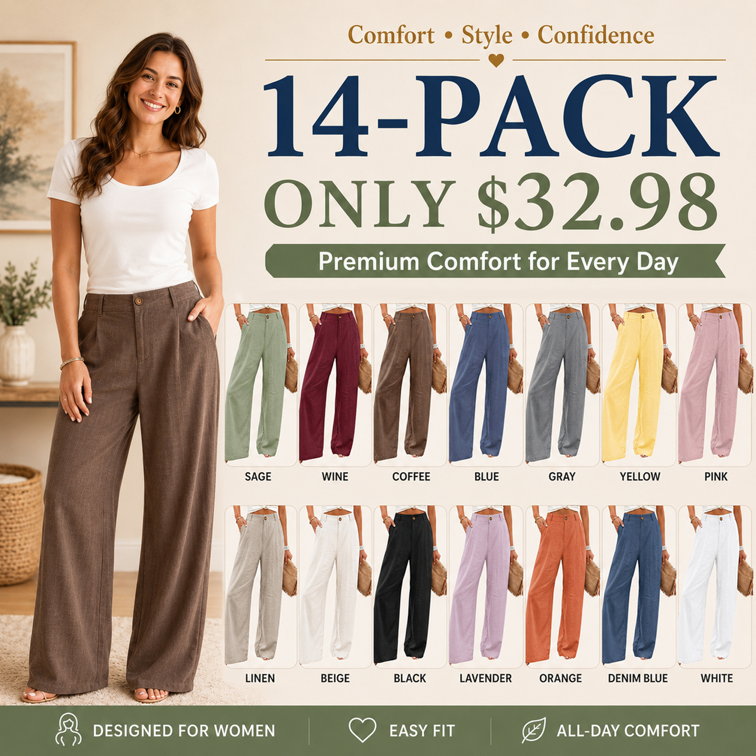 ⚡FINAL SALE⚡- Women's Cotton Linen High Waisted Pants