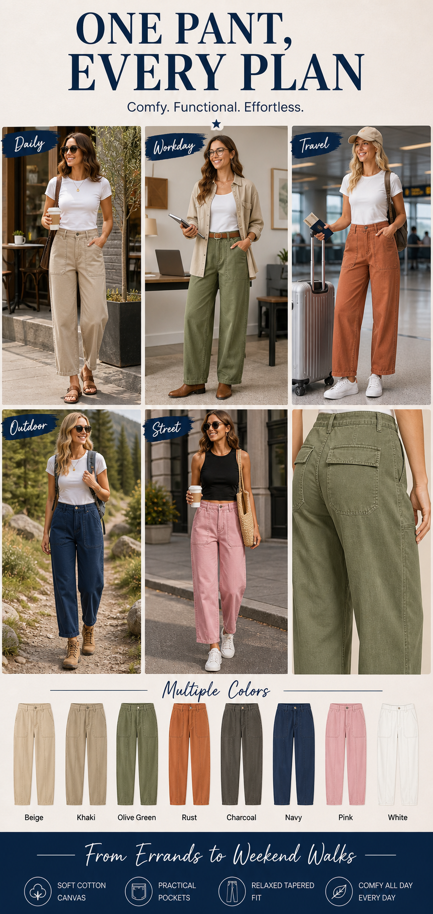 ⚡FINAL SALE⚡- Solid Stitch Detail Mid Waist Baby Barrel Fit Deep Pockets Pants