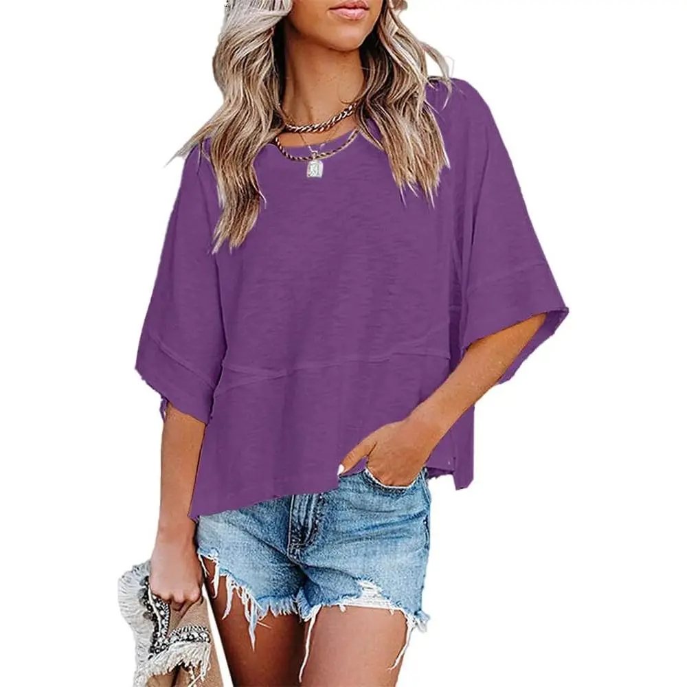 Women's Summer Casual Crewneck Batwing Half Sleeve Tee