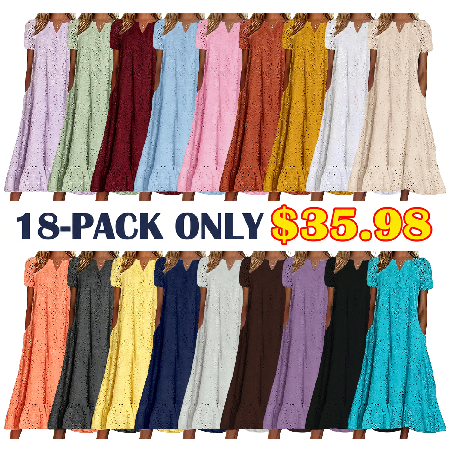 🔥Summer Clearance Sale🔥- Women's Ruffle Hem Floral Lace Eyelet Dress