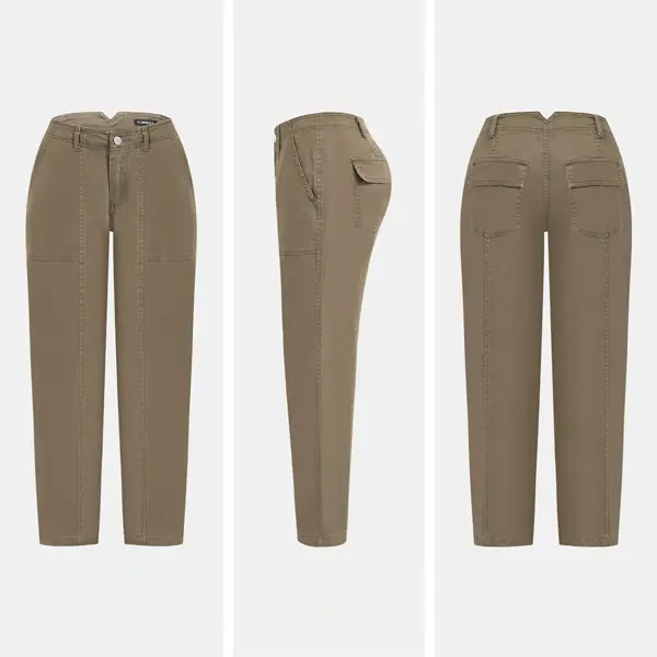 💝Last Day Promotion⚡- Solid Mid-Rise Baby Barrel Pants, High Stretch, Deep Pockets