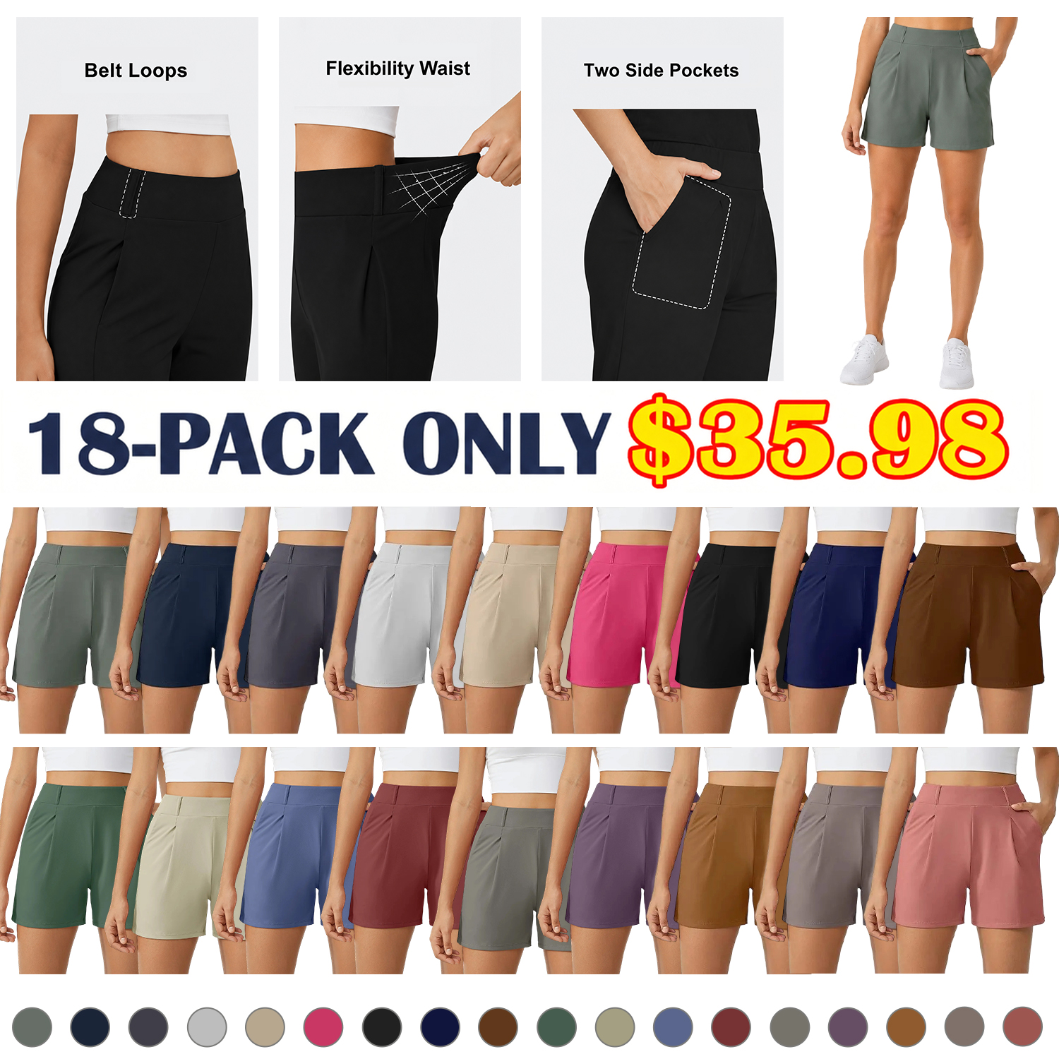🔥Summer Clearance Sale🔥Women's High-Waisted Casual Shorts – Business Casual Yoga Dress Pants with Pockets