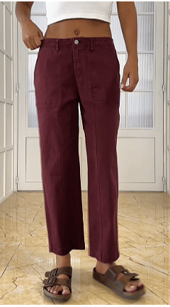 💝Last Day Promotion⚡- Solid Mid-Rise Baby Barrel Pants, High Stretch, Deep Pockets