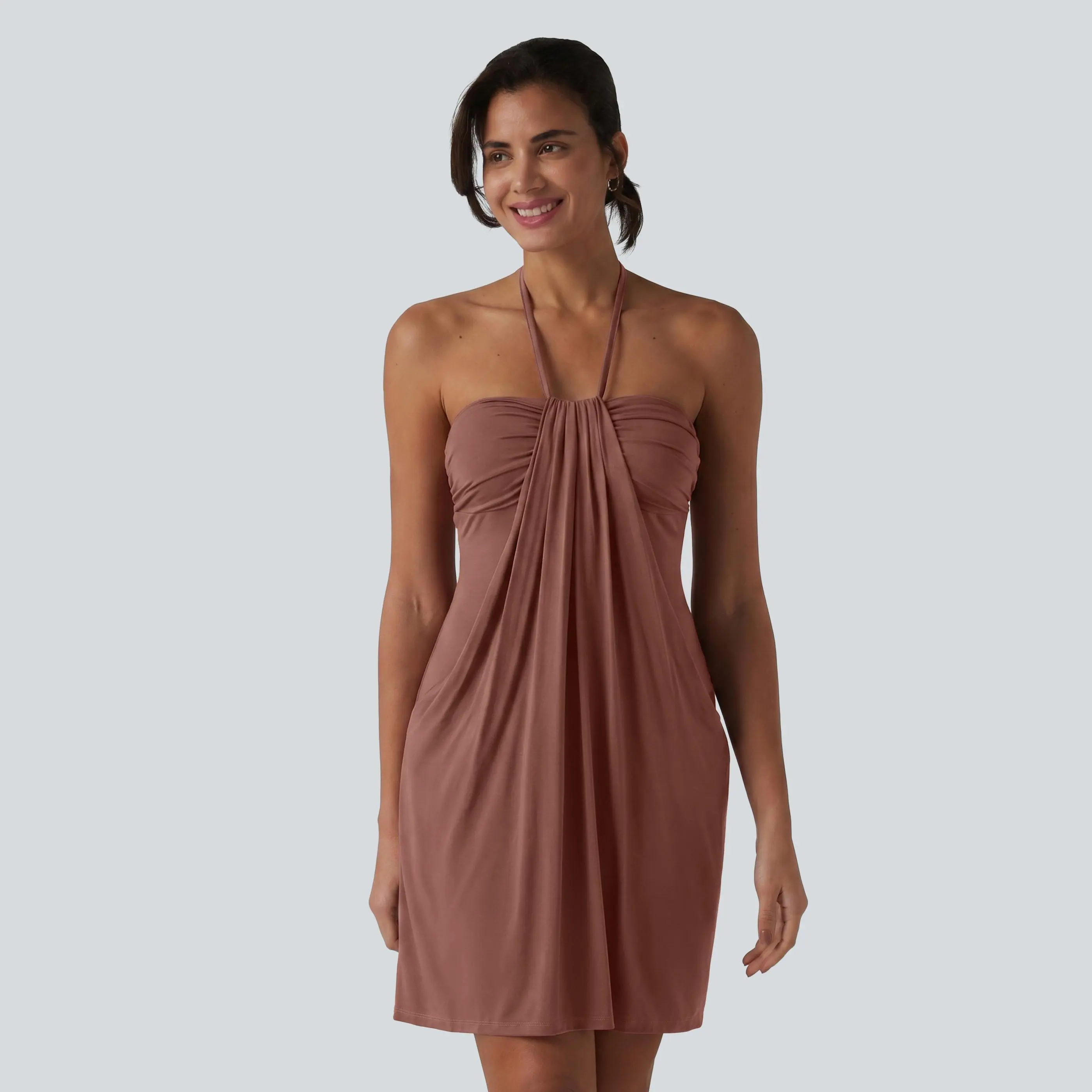 ⚡FINAL SALE⚡- Halter Tie Back Mini Resort Dress with Pockets