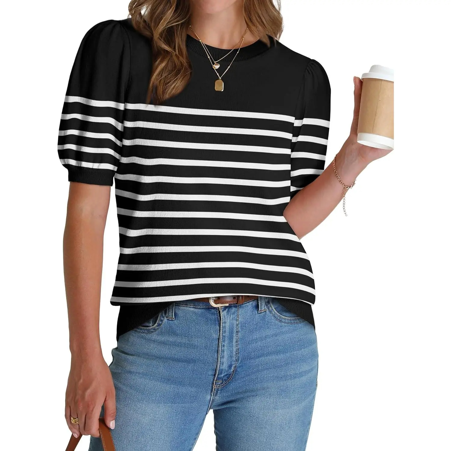🔥Summer Clearance Sale🔥Women’s Puff Short Sleeve Lightweight Knit Top