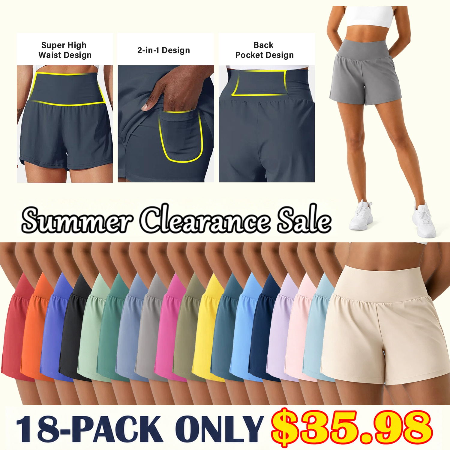 🔥Summer Clearance Sale🔥Women's 2-in-1 Super High-Waisted Yoga Shorts – Business Casual Yoga Dress Pants with Pockets