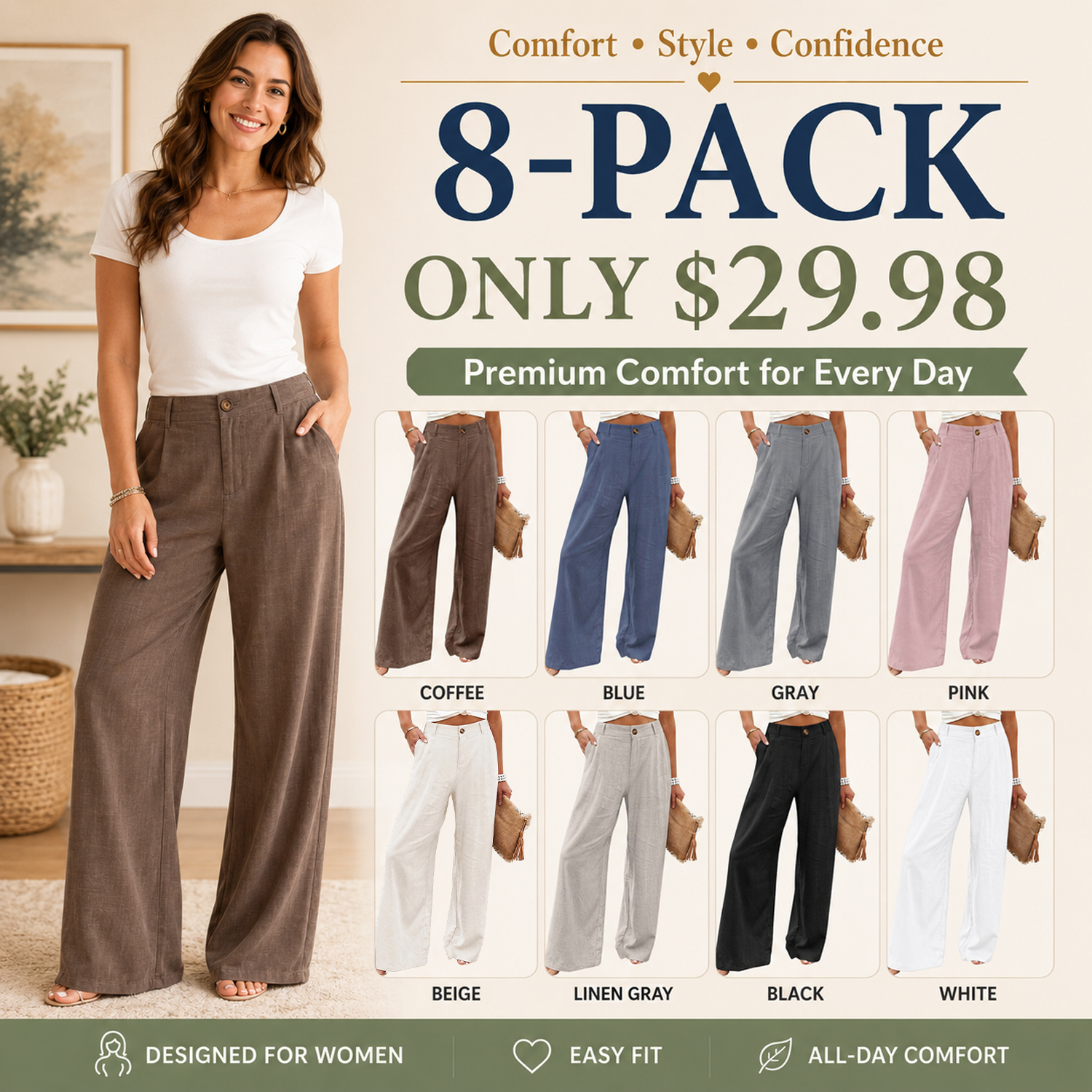 ⚡FINAL SALE⚡- Women's Cotton Linen High Waisted Pants