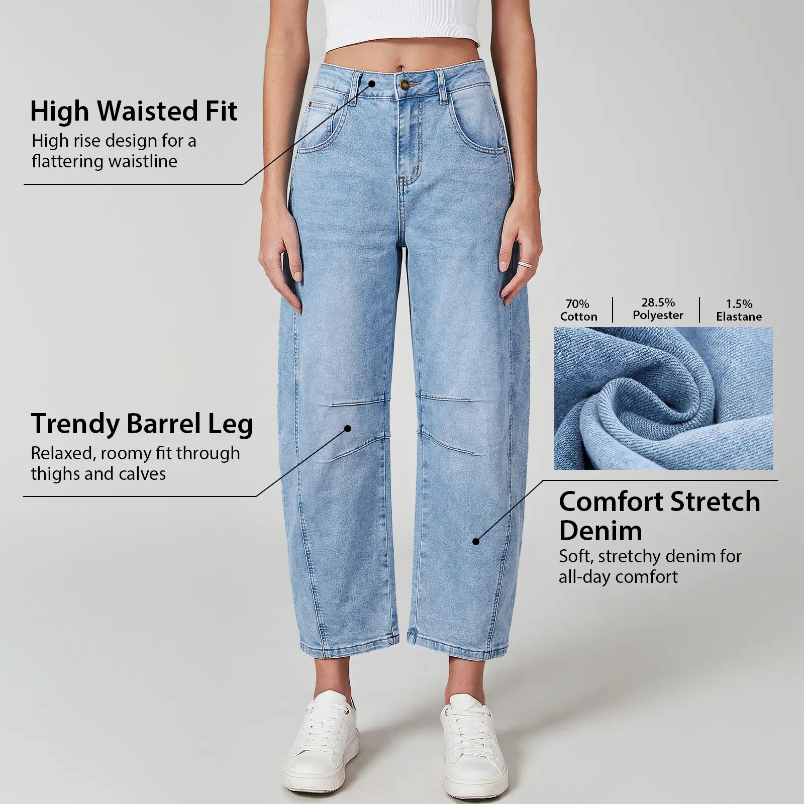 Women's High Waisted Cropped Wide Leg Denim
