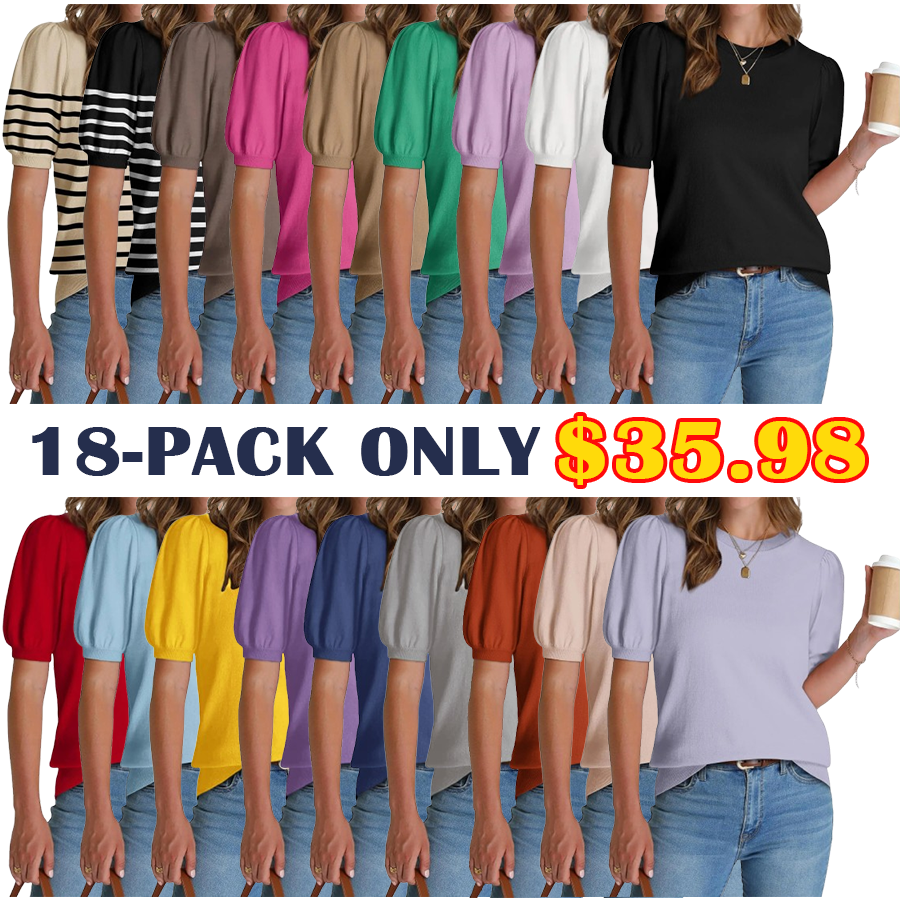 🔥Summer Clearance Sale🔥Women’s Puff Short Sleeve Lightweight Knit Top