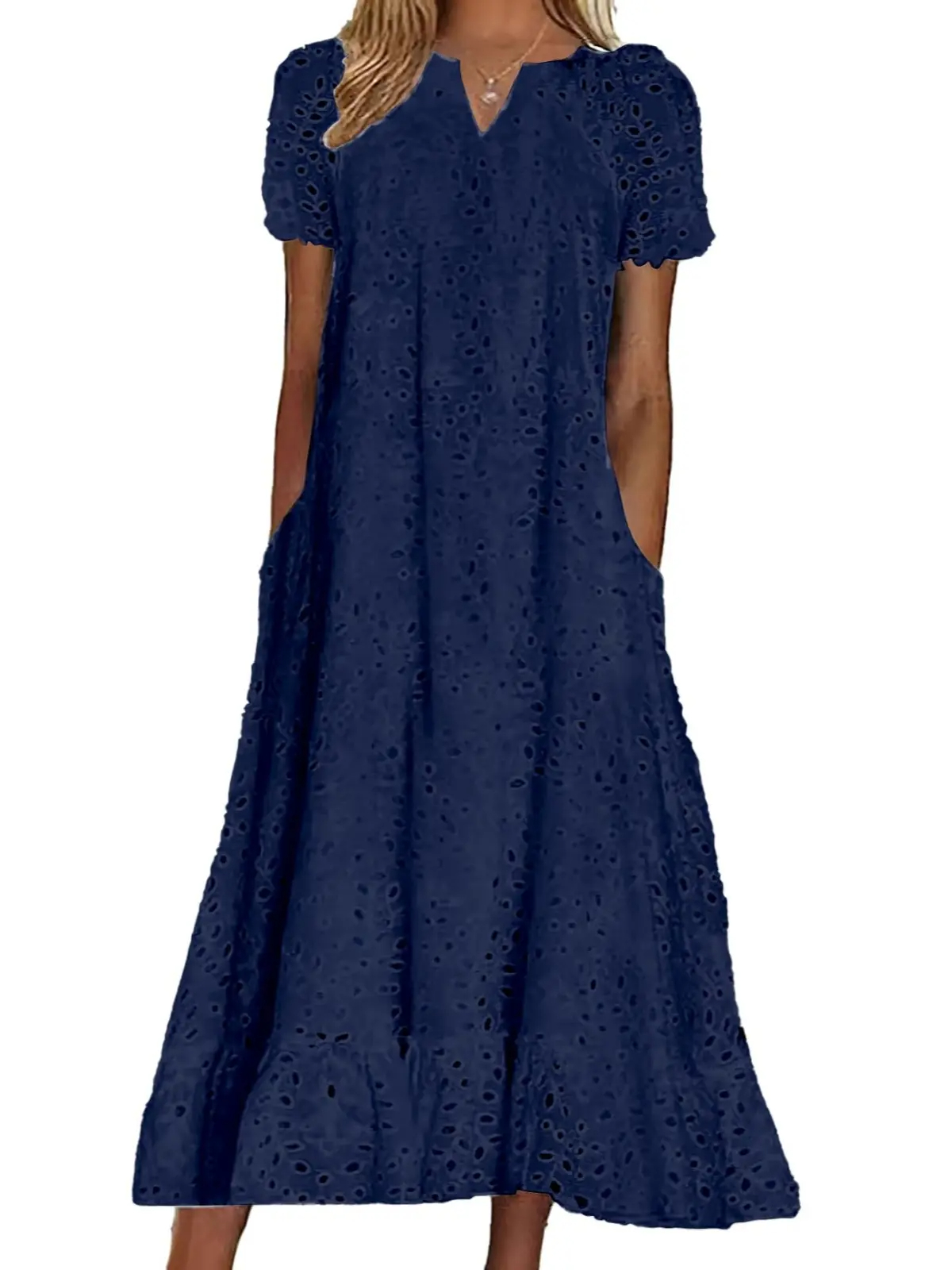 🔥Summer Clearance Sale🔥- Women's Ruffle Hem Floral Lace Eyelet Dress
