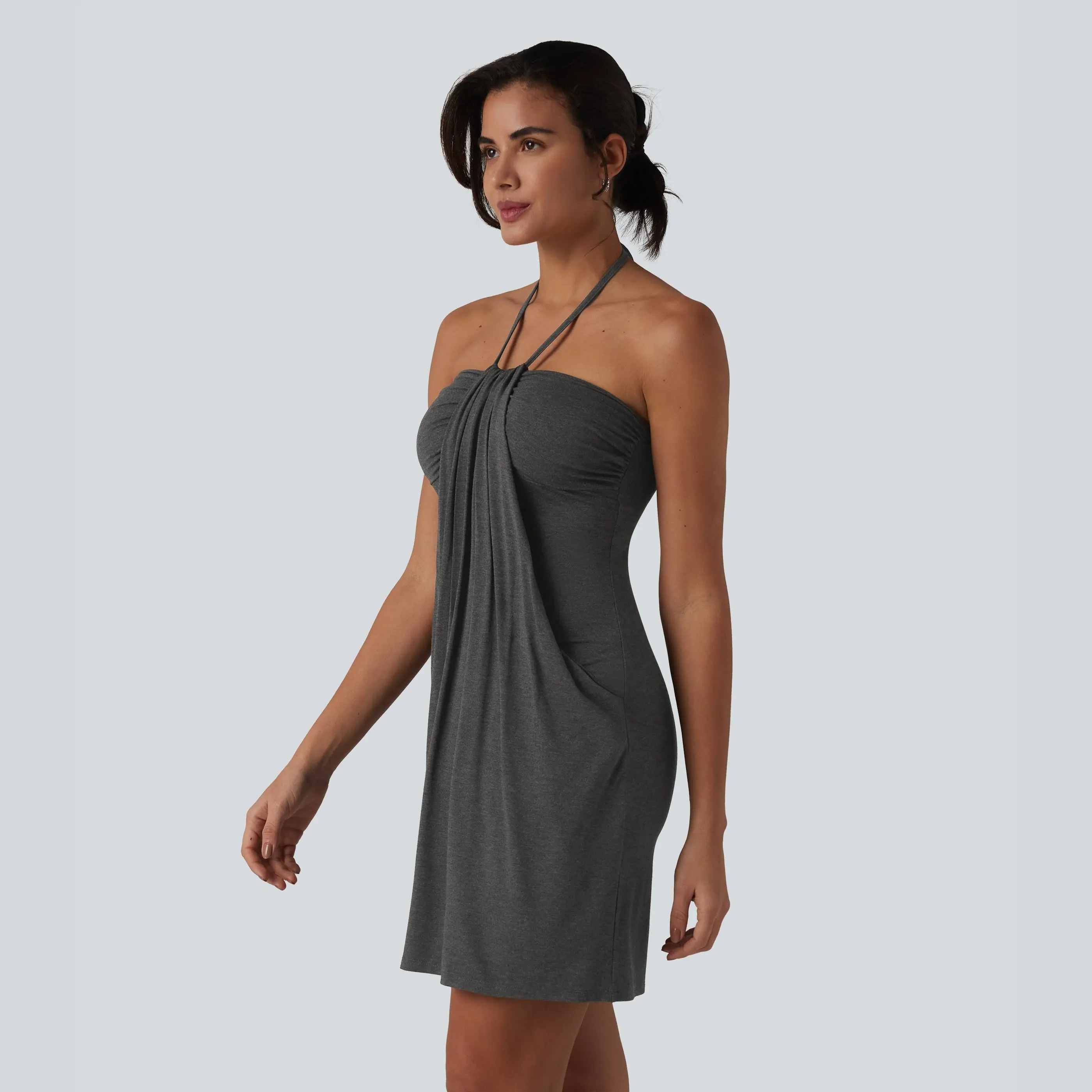 ⚡FINAL SALE⚡- Halter Tie Back Mini Resort Dress with Pockets