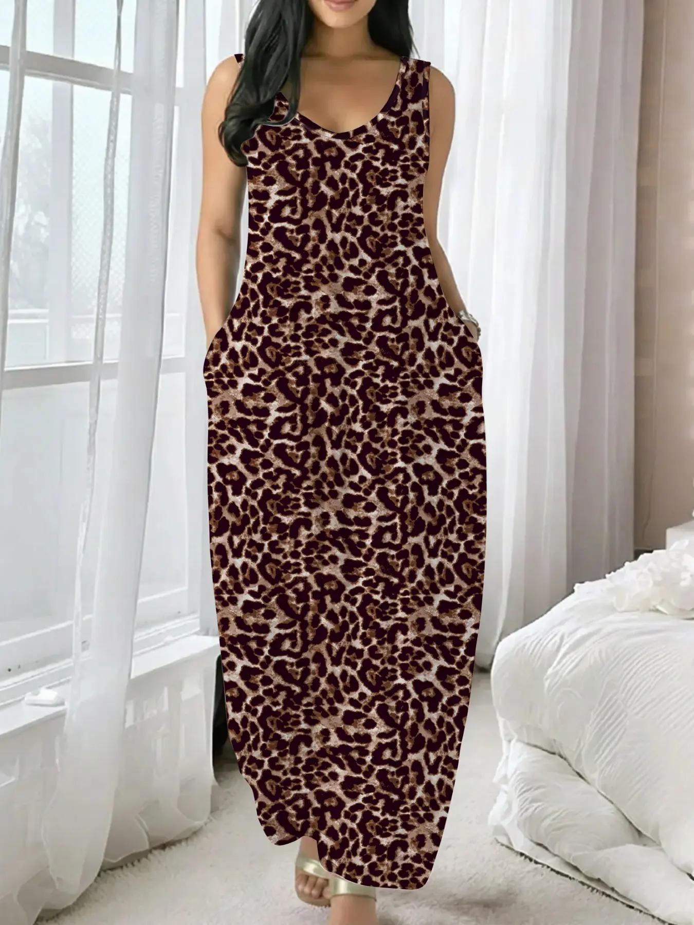 ⚡FINAL SALE⚡-Women's solid color casual sleeveless backless long dress with pockets