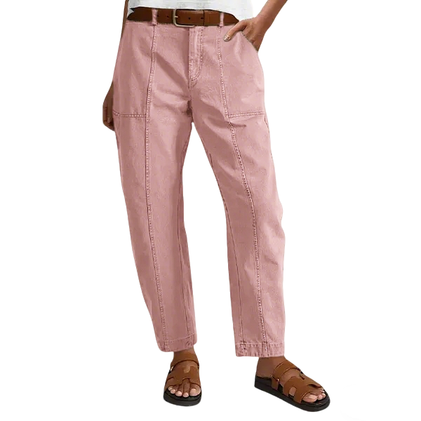 💝Last Day Promotion⚡- Solid Mid-Rise Baby Barrel Pants, High Stretch, Deep Pockets