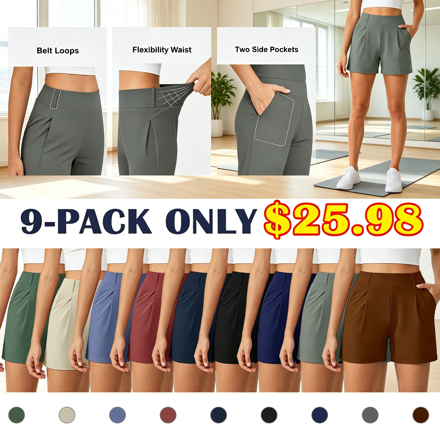 🔥Summer Clearance Sale🔥Women's High-Waisted Casual Shorts – Business Casual Yoga Dress Pants with Pockets