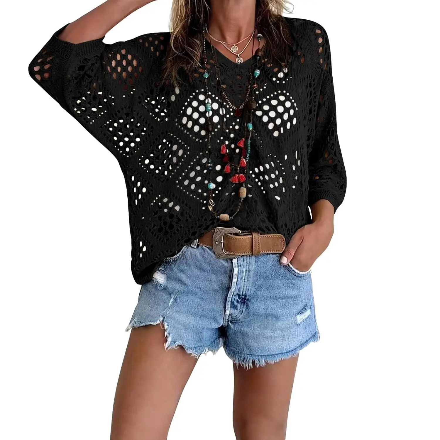 Women's Bohemian-Inspired Beige Crochet Top
