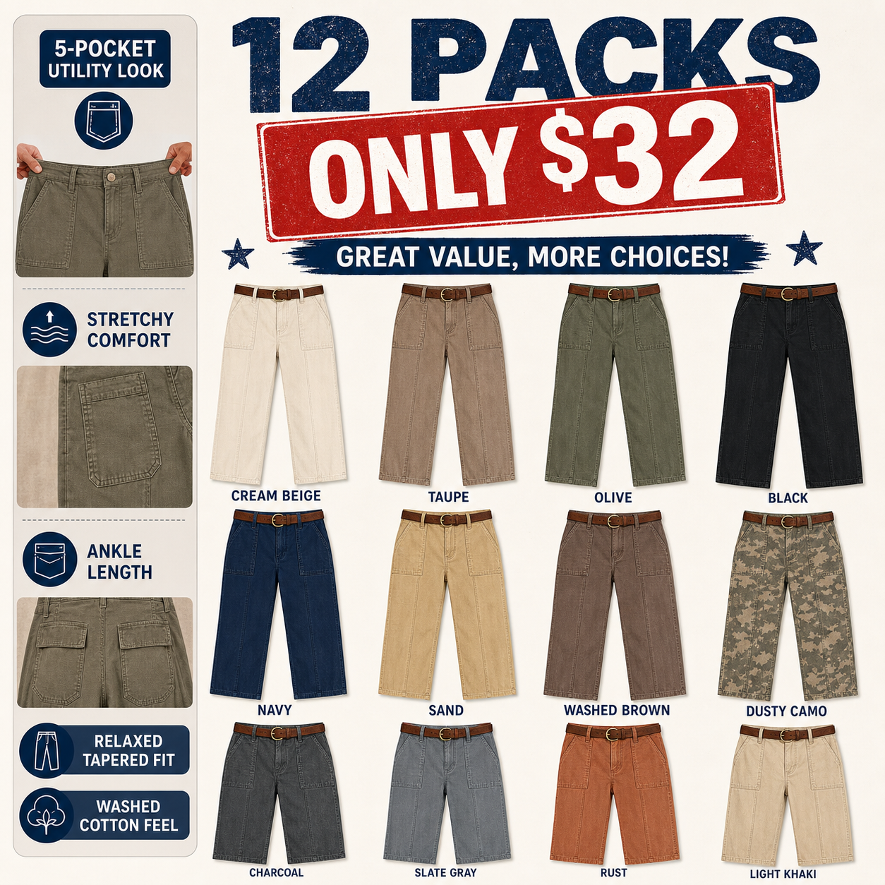 ⚡FINAL SALE⚡- Solid Stitch Detail Mid Waist Baby Barrel Fit Deep Pockets Pants