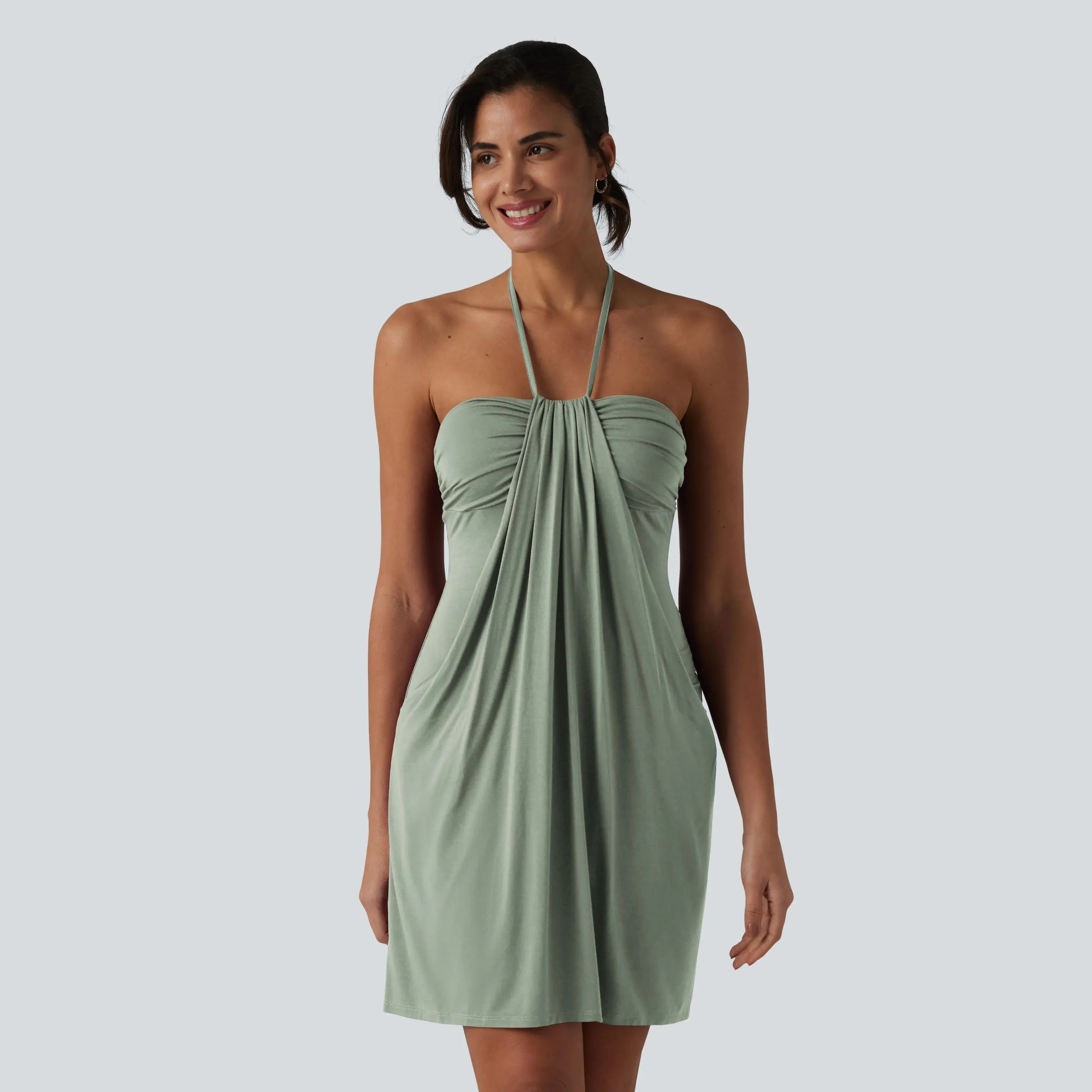 ⚡FINAL SALE⚡- Halter Tie Back Mini Resort Dress with Pockets