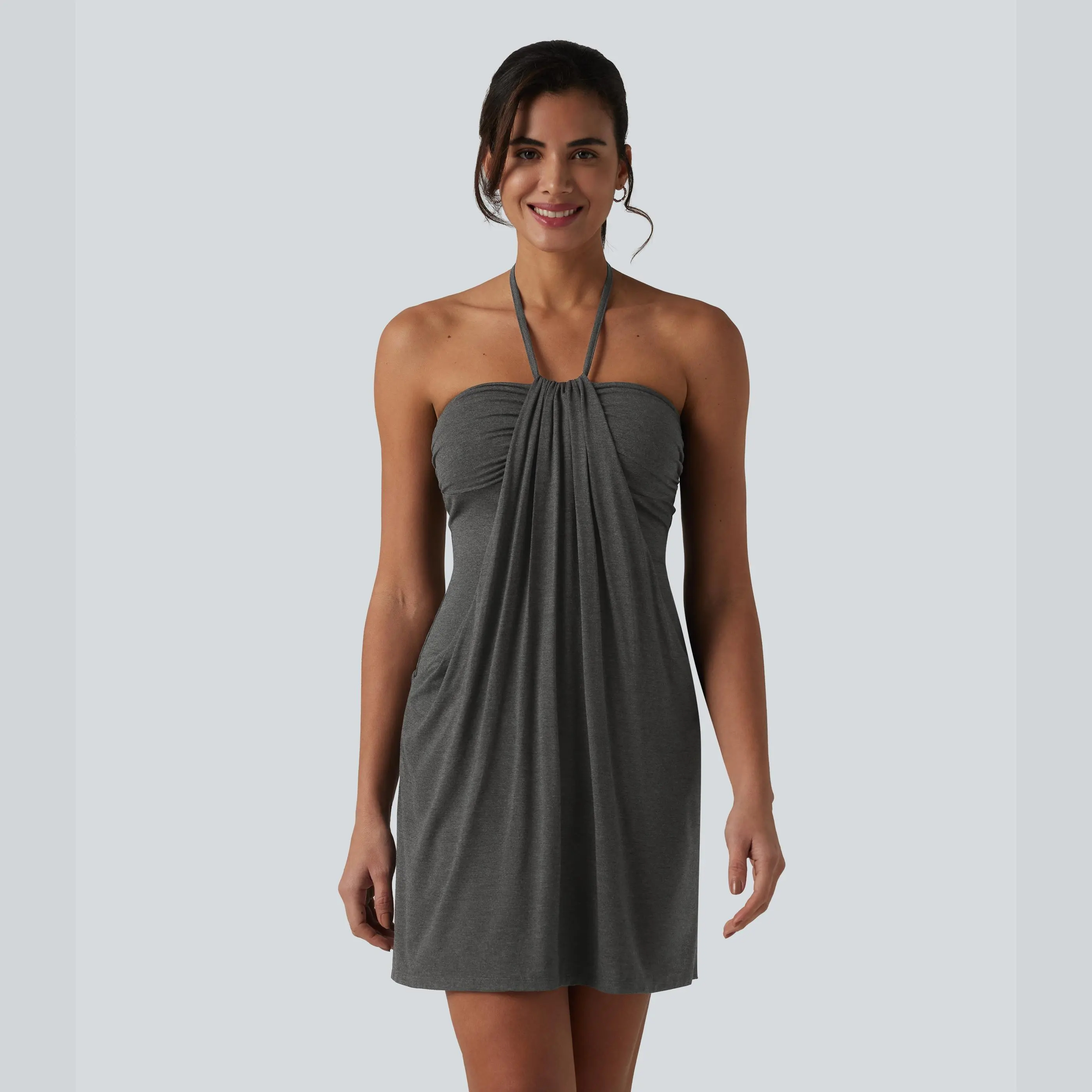 ⚡FINAL SALE⚡- Halter Tie Back Mini Resort Dress with Pockets