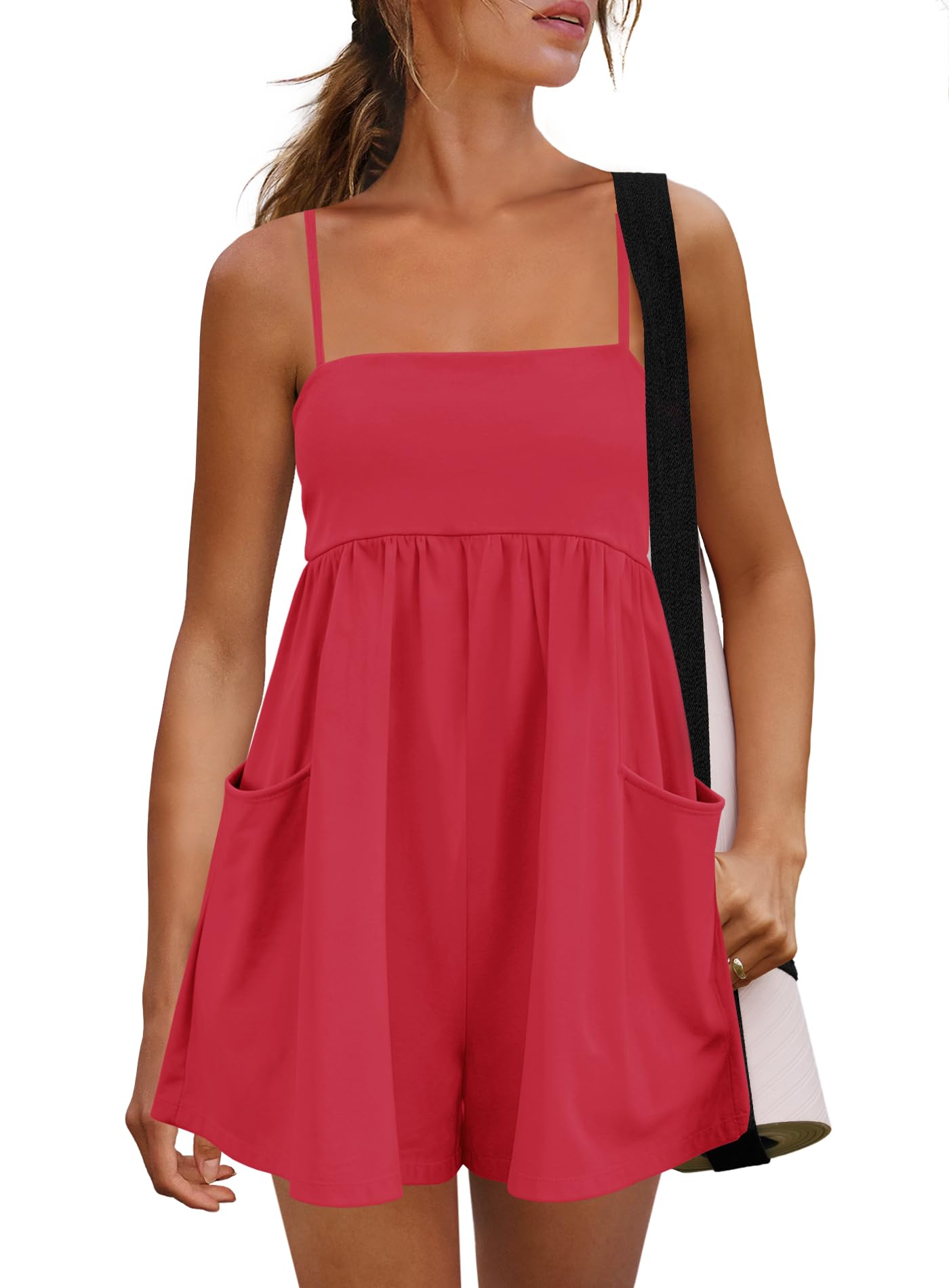 Women's Summer Strappy Cotton Romper with Pockets