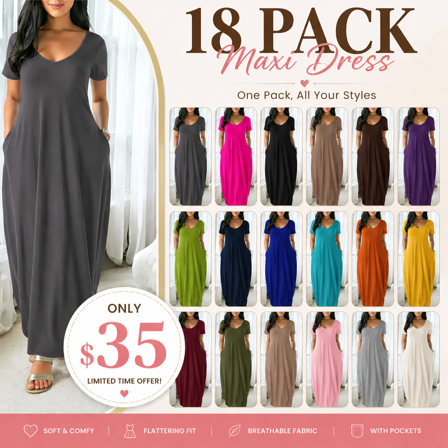 Women's Long Solid Color Loungewear Dress