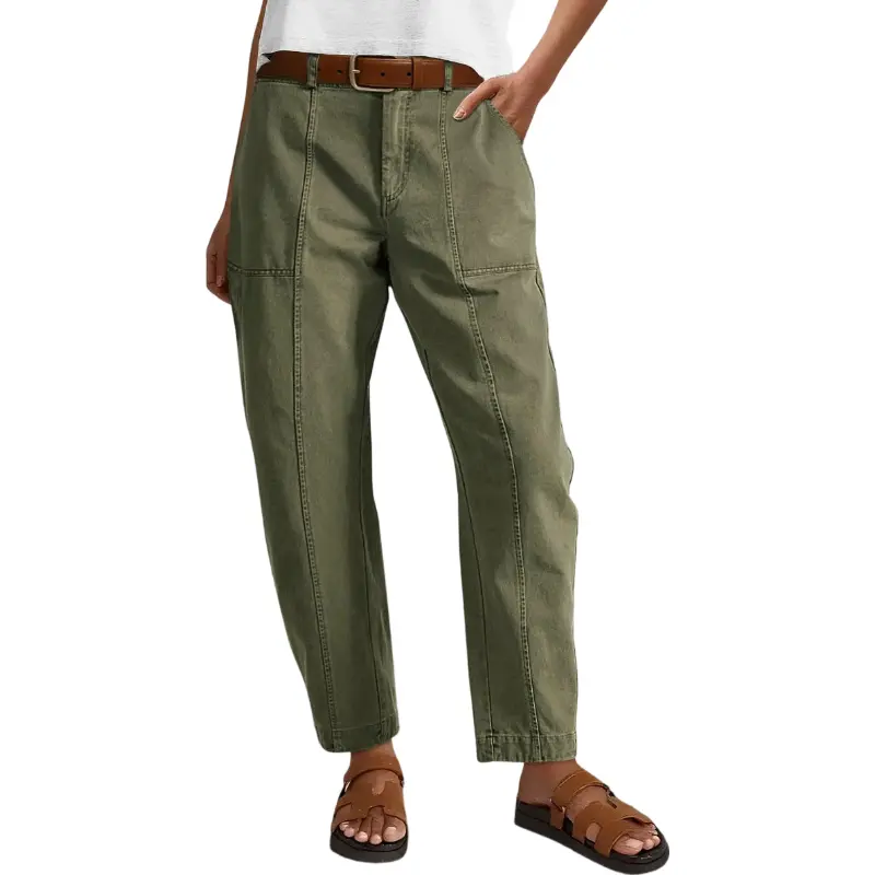 ⚡FINAL SALE⚡- Solid Stitch Detail Mid Waist Baby Barrel Fit Deep Pockets Pants