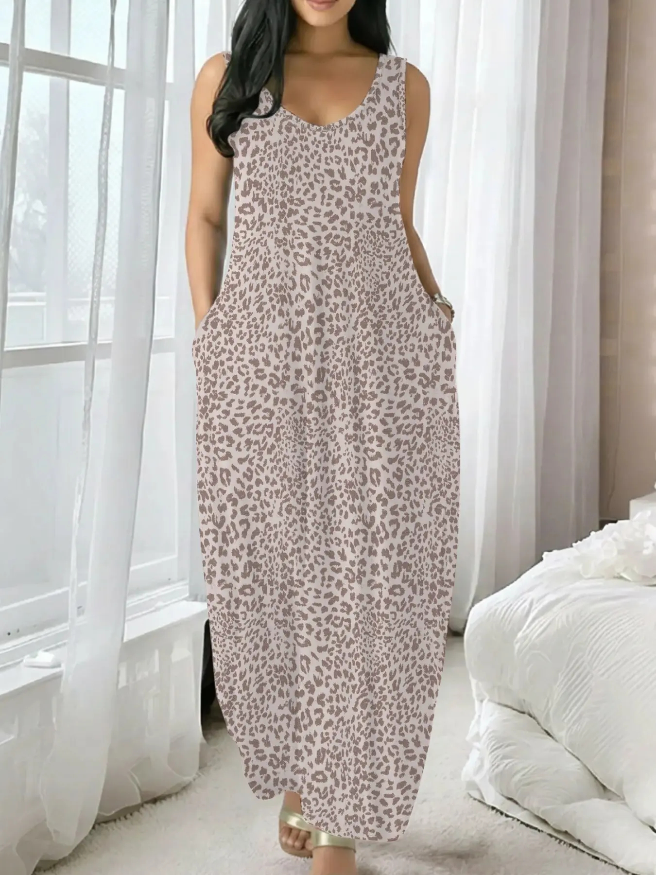 ⚡FINAL SALE⚡-Women's solid color casual sleeveless backless long dress with pockets