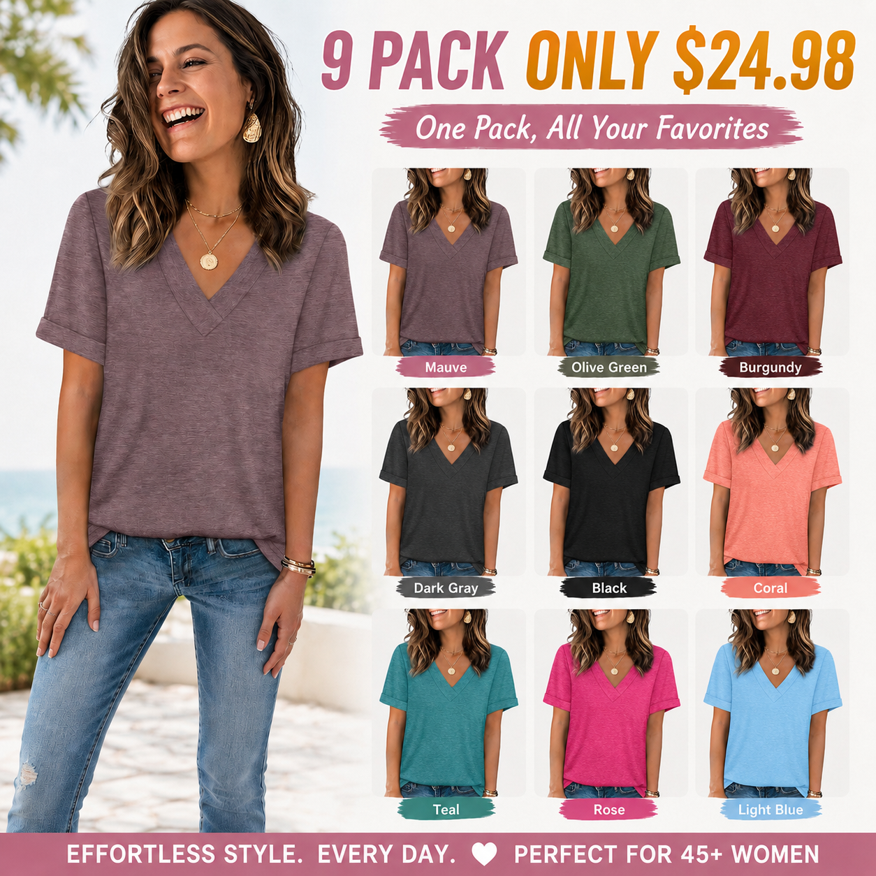 Women's casual V neck short sleeve top