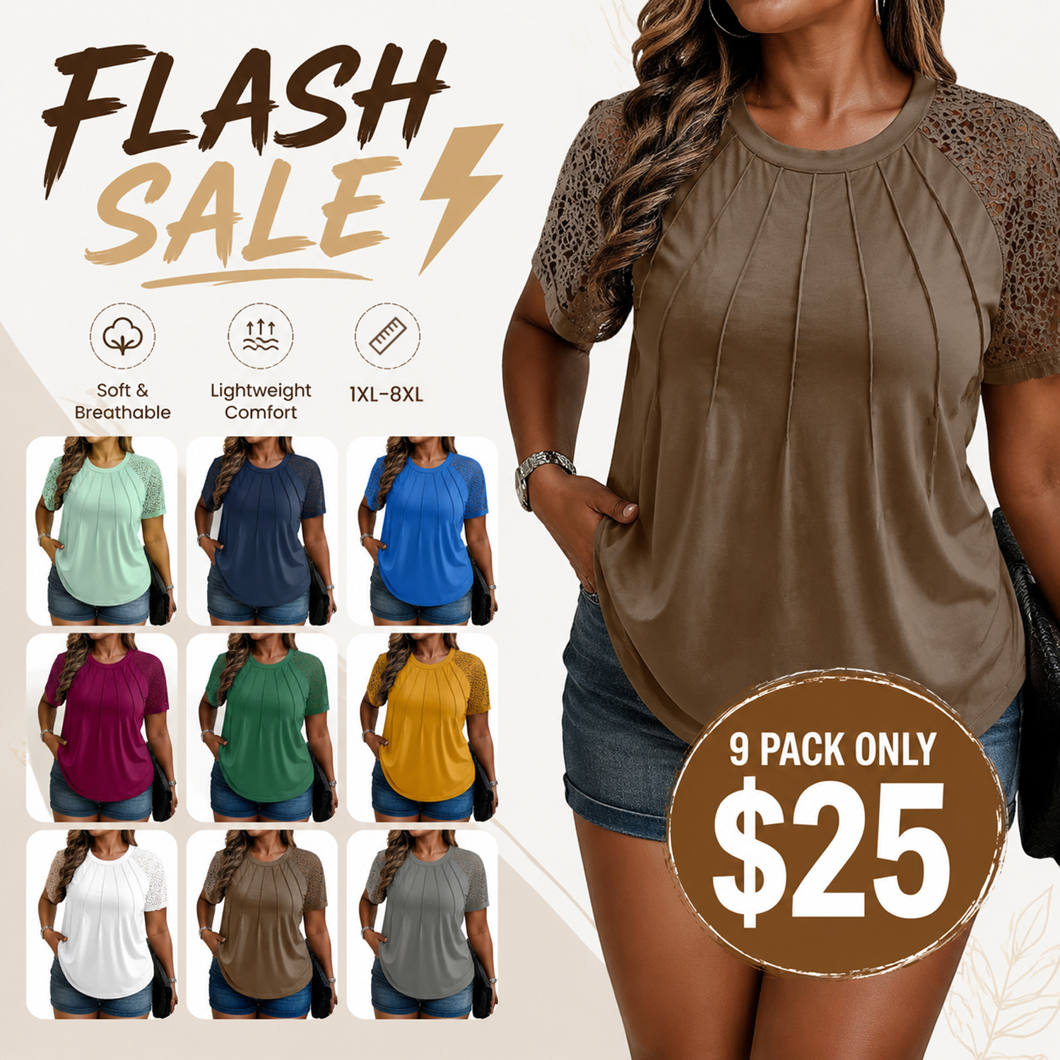Women's Plus Size Lace Crewneck T Shirts