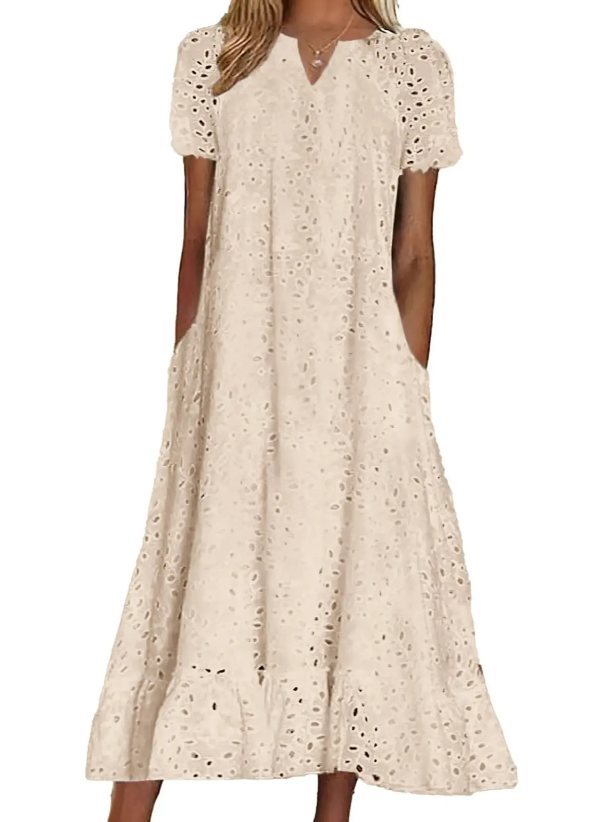 🔥Summer Clearance Sale🔥- Women's Ruffle Hem Floral Lace Eyelet Dress