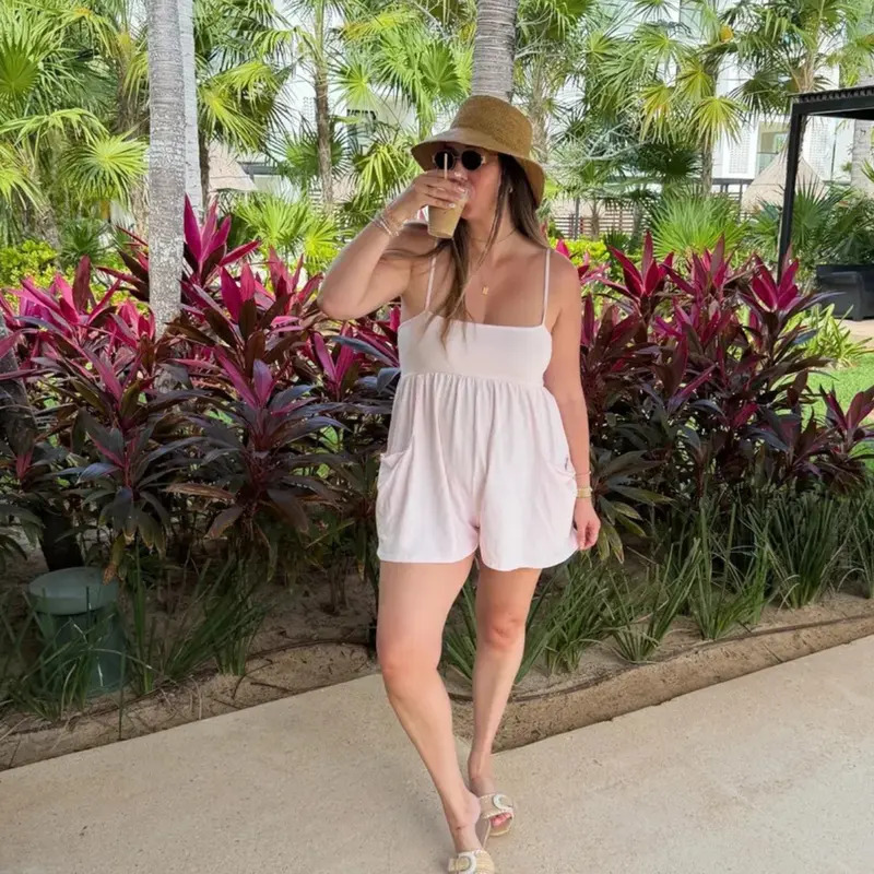 Women's Summer Strappy Cotton Romper with Pockets