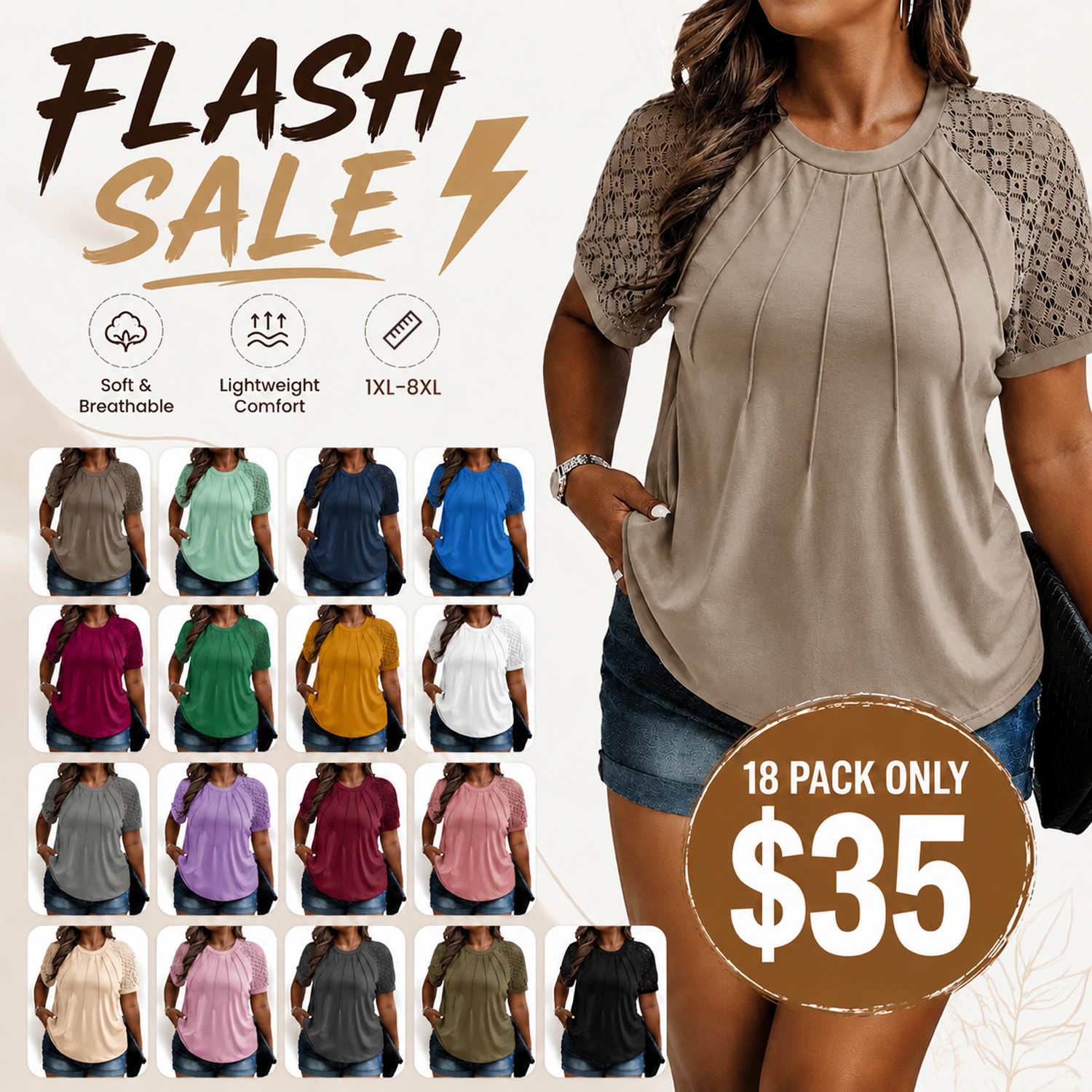 Women's Plus Size Lace Crewneck T Shirts
