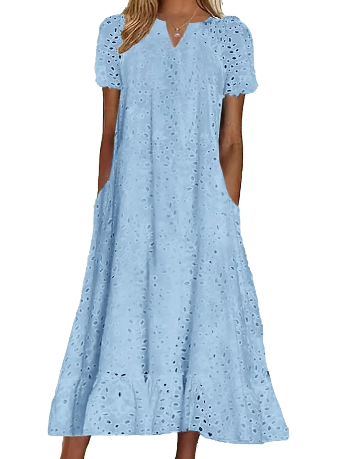 🔥Summer Clearance Sale🔥- Women's Ruffle Hem Floral Lace Eyelet Dress
