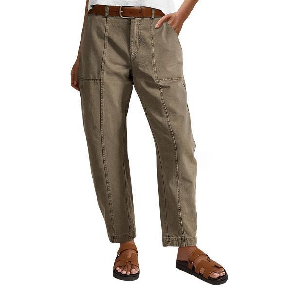 ⚡FINAL SALE⚡- Solid Stitch Detail Mid Waist Baby Barrel Fit Deep Pockets Pants