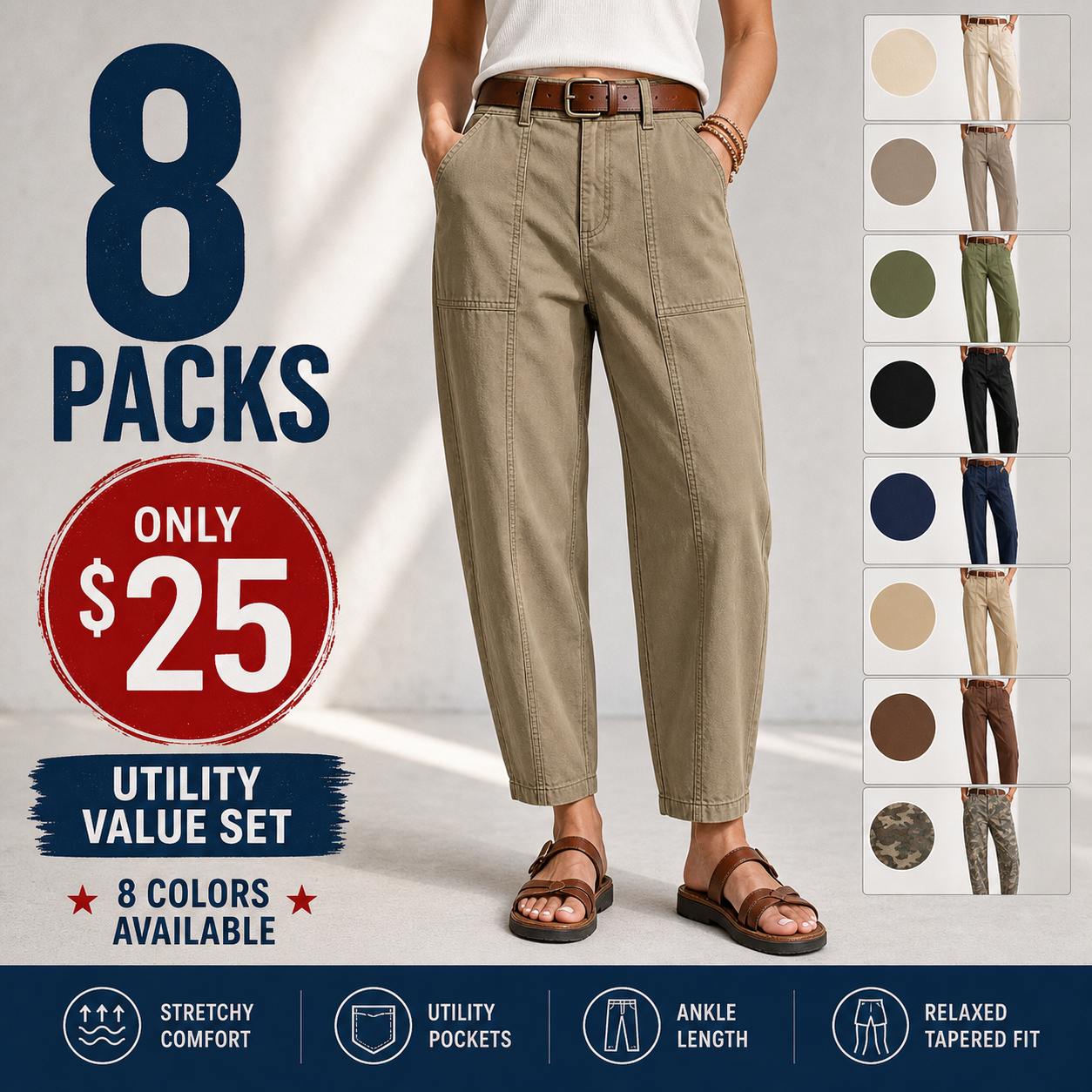 ⚡FINAL SALE⚡- Solid Stitch Detail Mid Waist Baby Barrel Fit Deep Pockets Pants