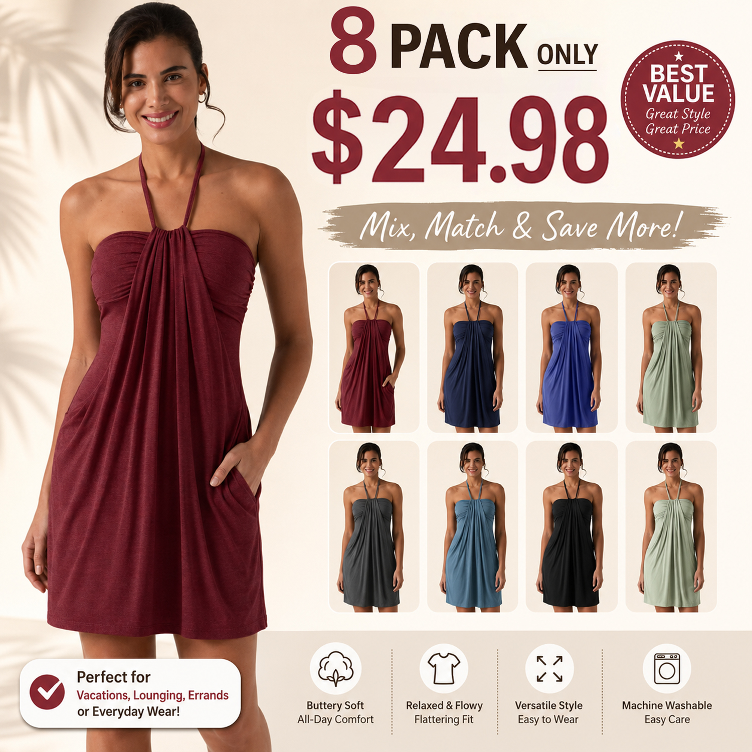 ⚡FINAL SALE⚡- Halter Tie Back Mini Resort Dress with Pockets