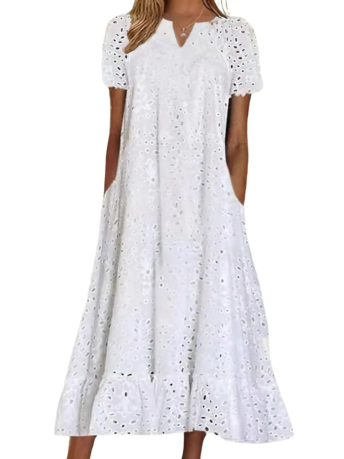🔥Summer Clearance Sale🔥- Women's Ruffle Hem Floral Lace Eyelet Dress